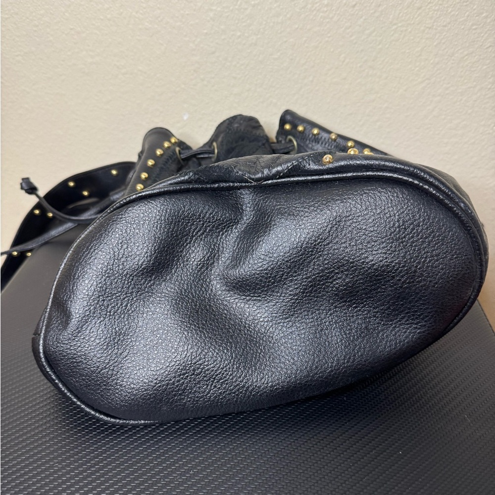 Black Leather Studded Women's Bag - Picture 3 of 5